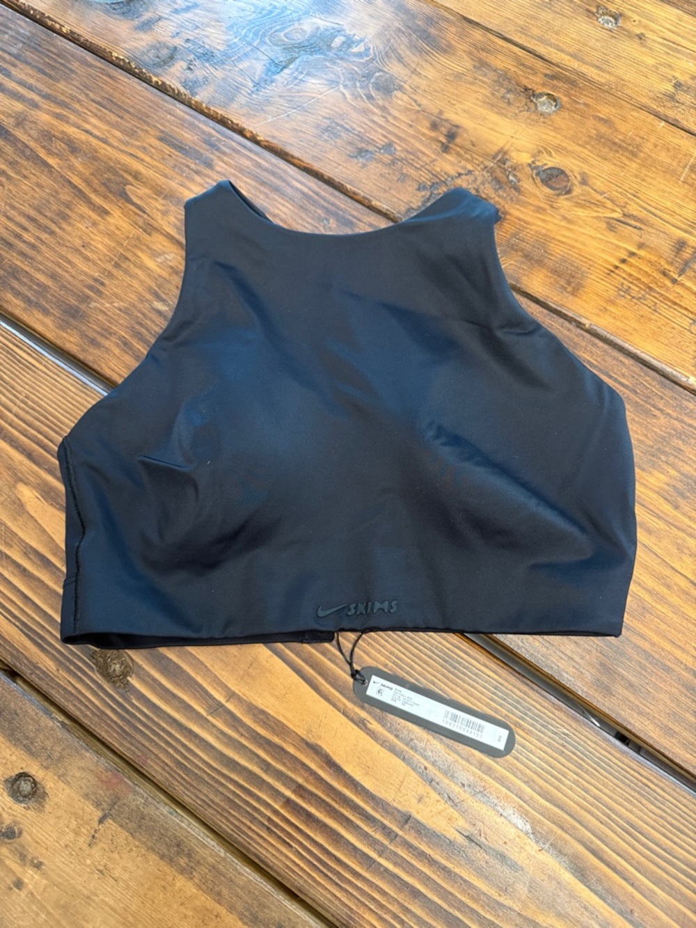 Skims Black Shine High-Neck Sports Bra. Size 36C. NWT